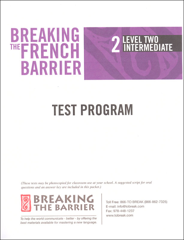 Breaking the French Barrier - Level 2 (Intermediate) Teacher Test Packet (print)