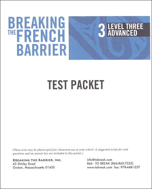 Breaking the French Barrier - Level 3 (Advanced) Teacher Test Packet (print)