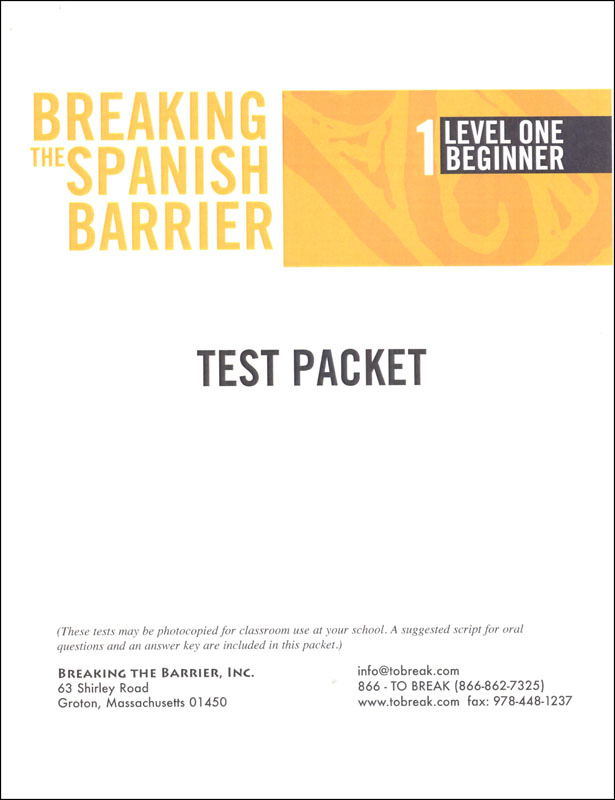 Breaking the Spanish Barrier - Level 1 (Beginning) Teacher Test Packet (print)