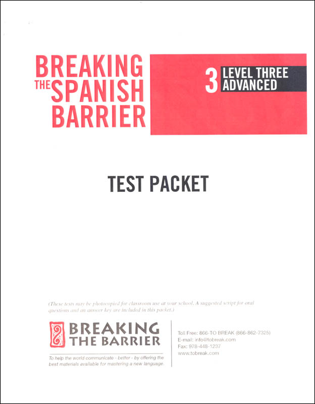 Breaking the Spanish Barrier - Level 3 (Advanced) Teacher Test Packet (print)