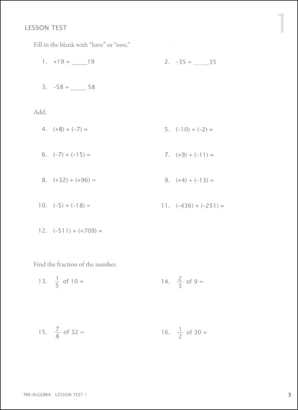 Math U See Pre Algebra Worksheets