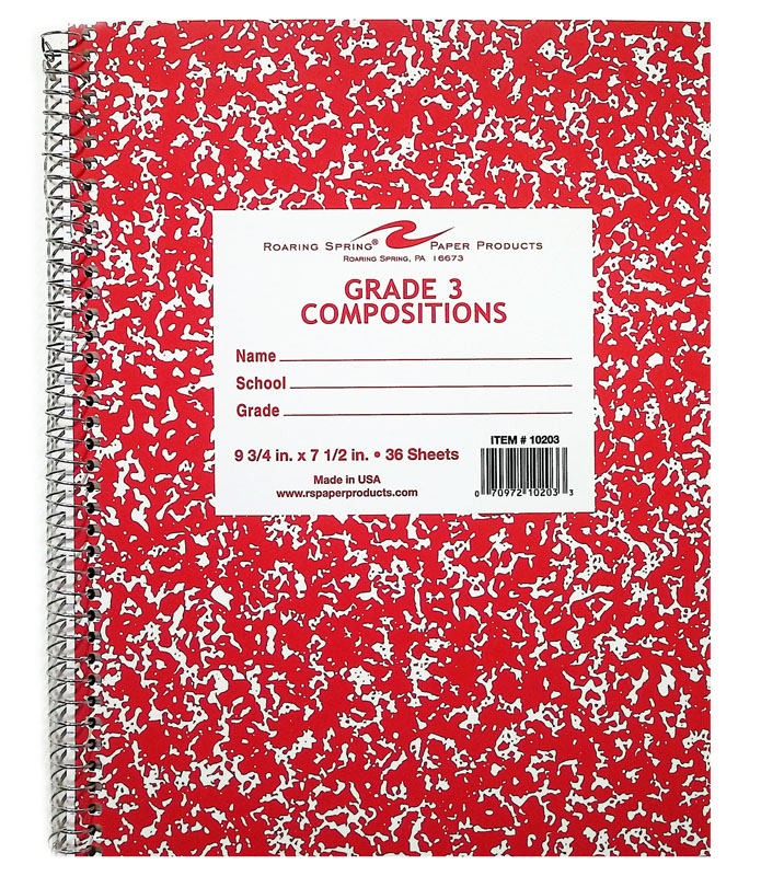 Grade Three Composition Notebook - Red Marble Cover