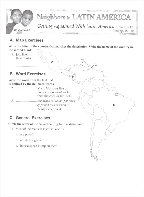 Social Studies 600 Neighbors in Latin America Worksheets 1 Christian