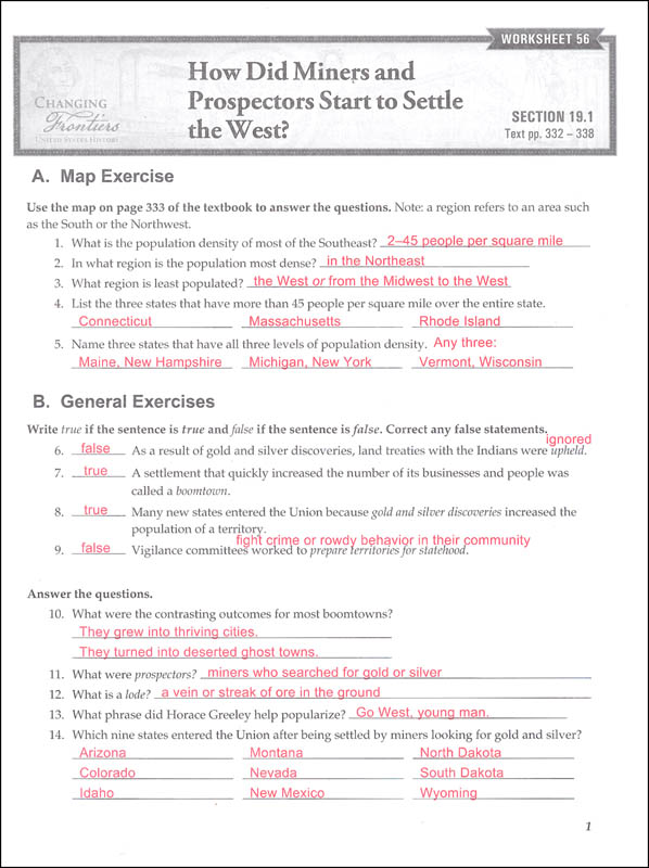 social studies grade 8 changing frontiers worksheet answer key 2