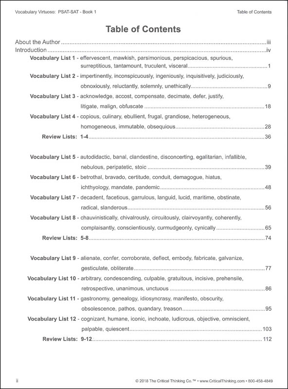 Vocabulary Virtuoso: PSAT-SAT Book 1 | Critical Thinking ...