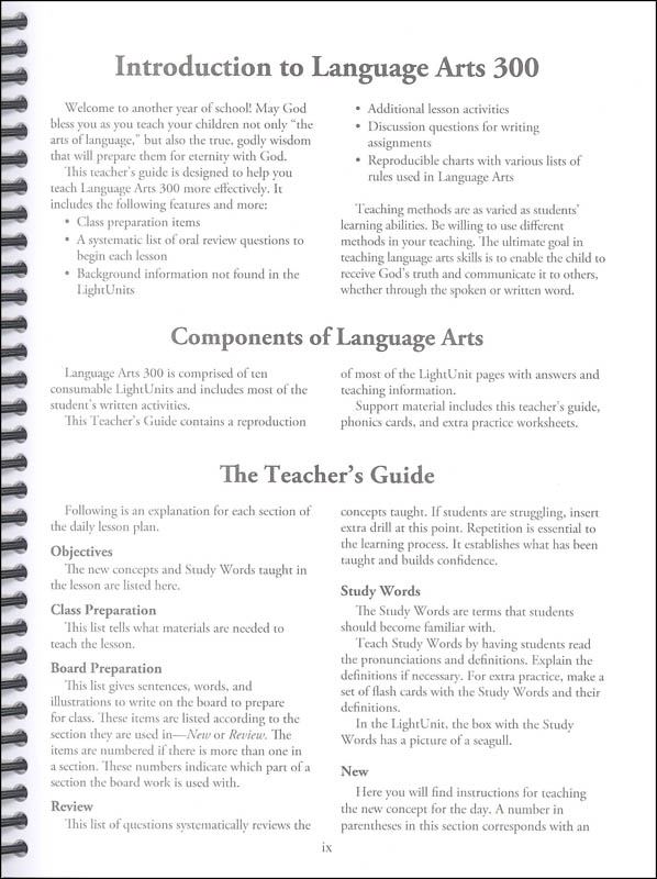 Language Arts 300 Teacher's Guide with answers Sunrise 2nd Edition ...