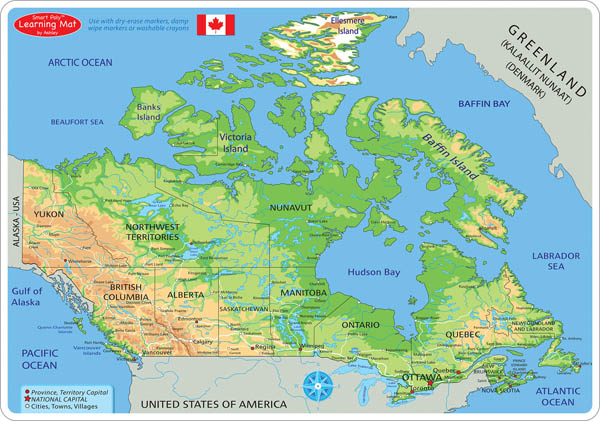 Canadian Map Physical Smart Poly Learning Mat | Ashley Productions