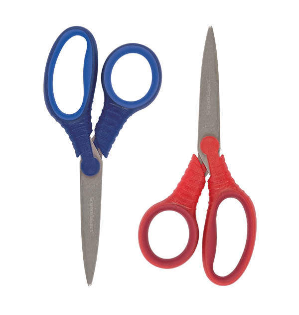 SchoolWorks Softgrip Pointed-Tip 5" Kids Scissors (2 Pack Red & Blue)