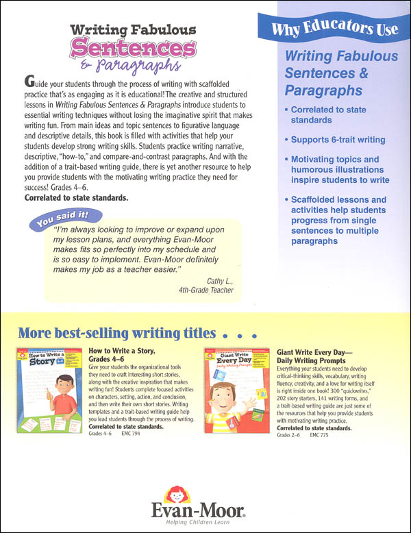 Writing Fabulous Sentences and Paragraphs EvanMoor 9781557996015