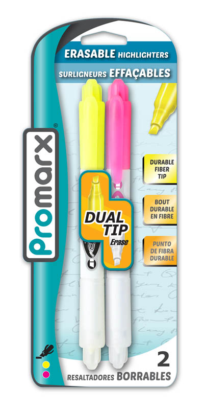 Glowline Dual Tip Erasable Pink and Yellow Highlighters (2 Pack)