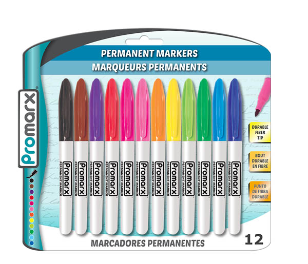Permanent Assorted Colors Fiber Tip Markers (12 Count)