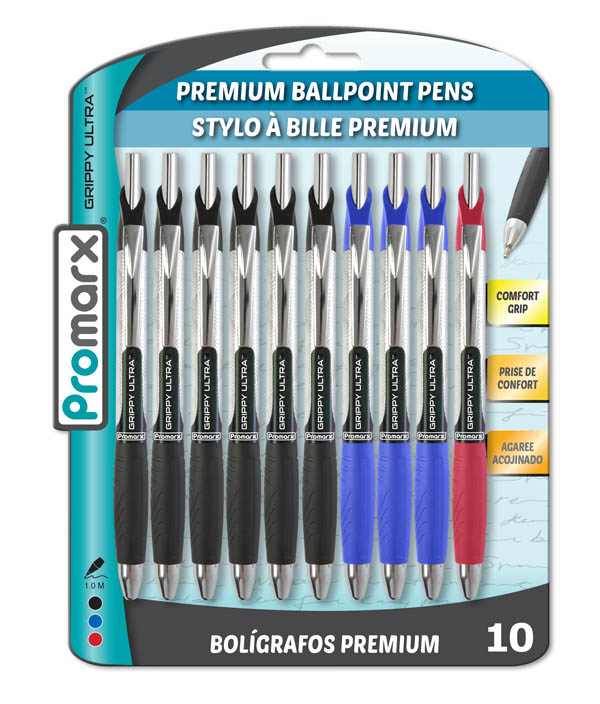 Premium Ballpoint Grippy Ultra 1.0mm Pens in Black, Blue, and Red (10 Pack)