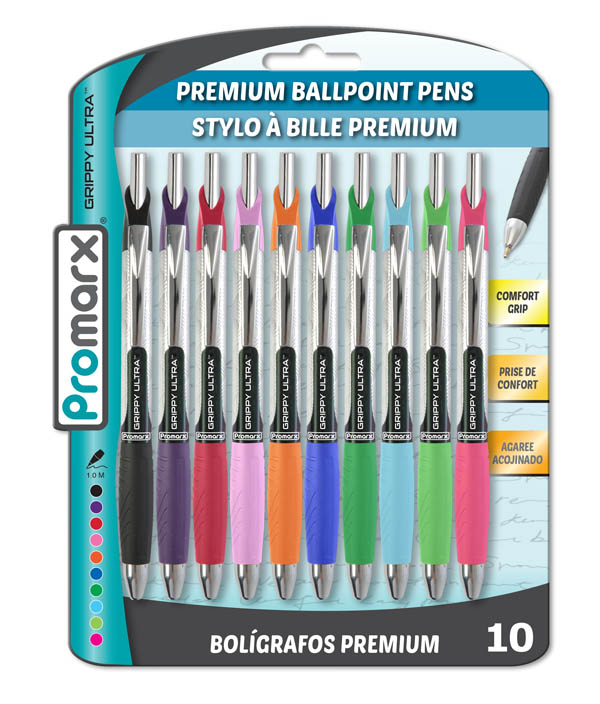 Premium Ballpoint Grippy Ultra Assorted Color 1.0mm Pens (10 Pack)