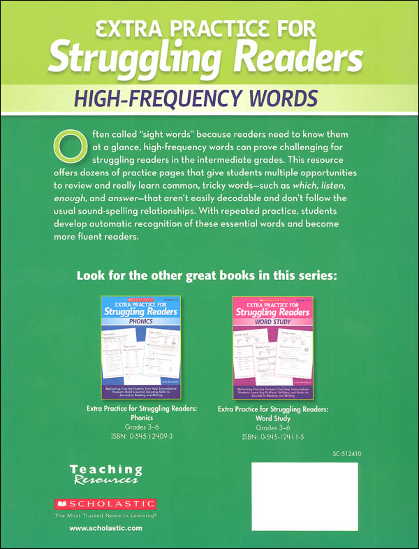 Extra Practice For Struggling Readers - High-Frequency Words ...