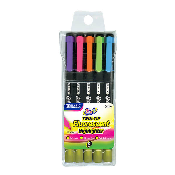 Twin-Tip Fluorescent Highlighters (5 pack)