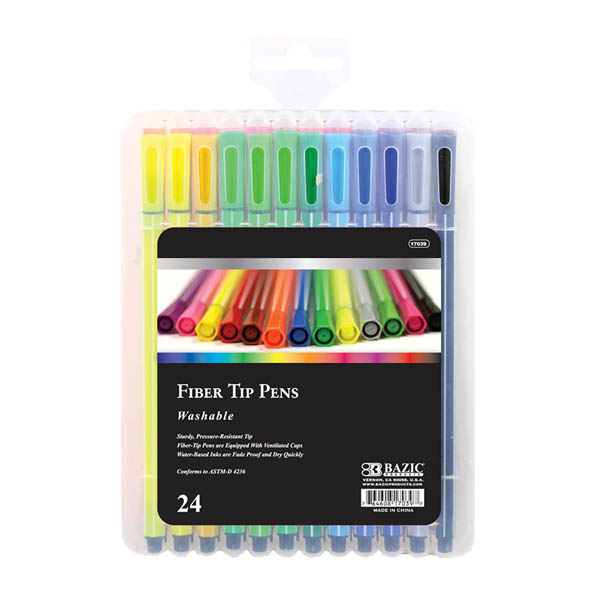 Washable Fiber Tip Pens: 24 Colors