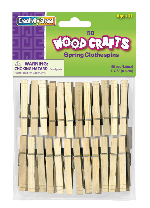 Large Wooden Spring Clothespins - Natural 3.375" - 50 pieces