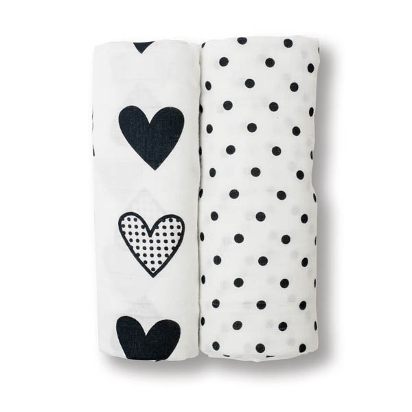 Dots & Hearts Swaddling Blankets (2 pack)