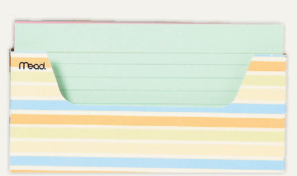 Mead ruled color index cards with tray 150 count assorted designs 