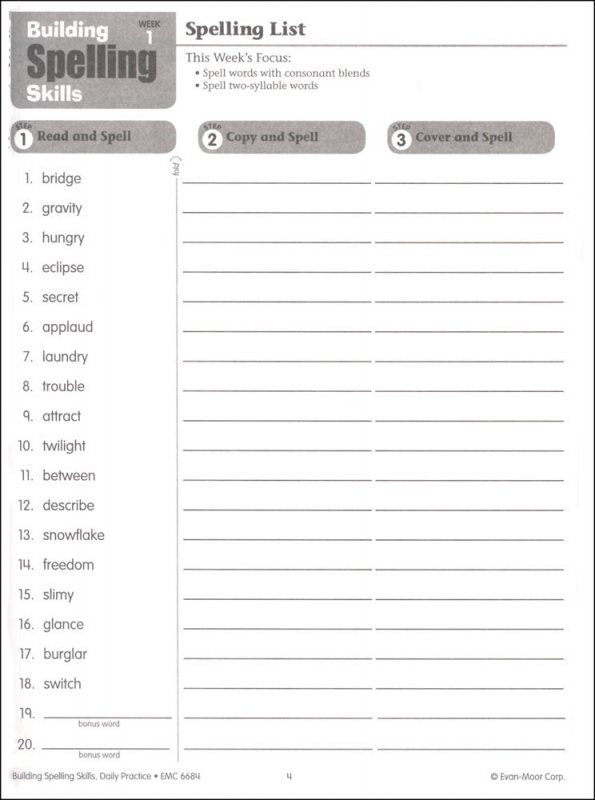 Building Spelling Skills Grade 4 Individual Student Workbook Evan