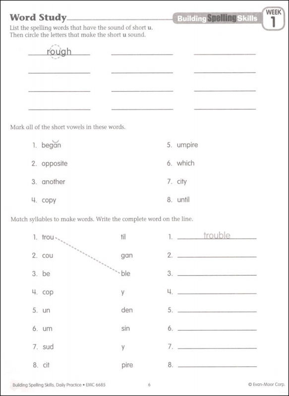 building spelling skills grade 5 individual student workbook evan