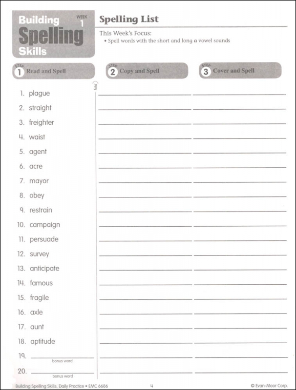 Building Spelling Skills Grade 6 Individual Student Workbook Evan