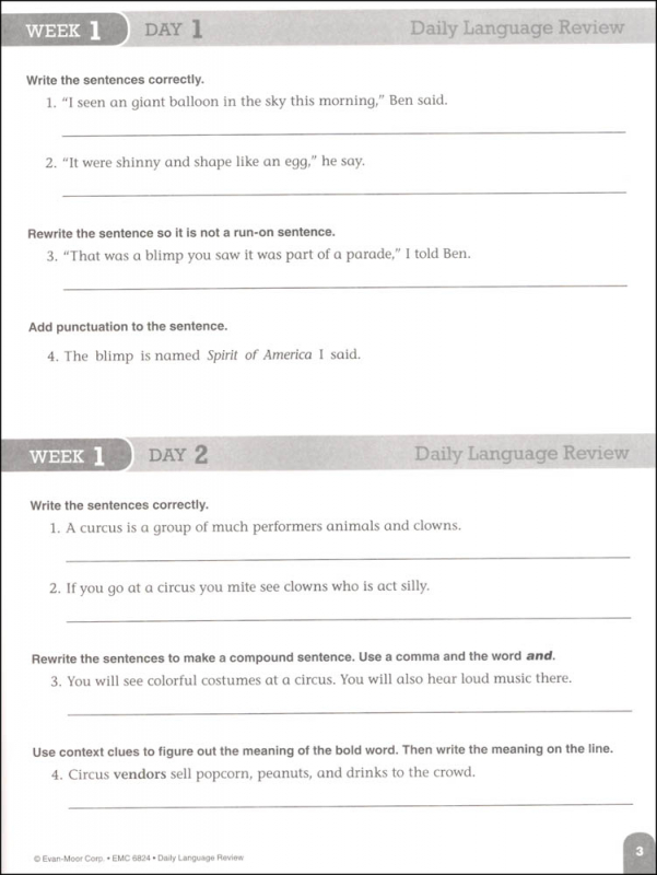 Daily Language Review Grade 4 - Individual Student Workbook | Evan-Moor ...
