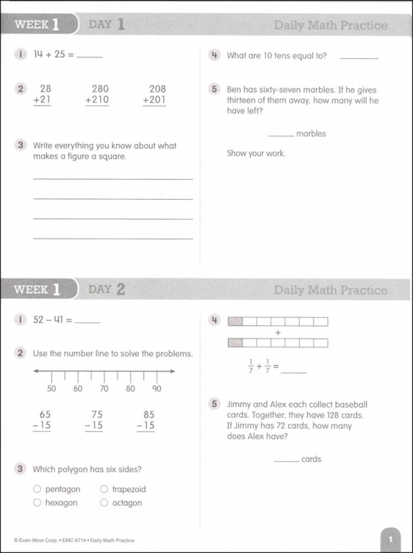 Daily Math Practice Grade 4 Individual Student Workbook Evan Moor 