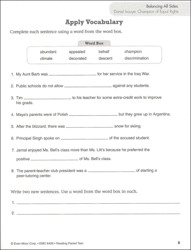 Reading Paired Text Grade 6 - Individual Student Workbook | Evan-Moor ...