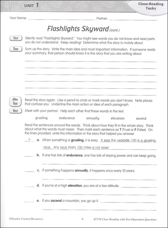 Close Reading with Text-Dependent Questions Grade 5 | Teacher Created