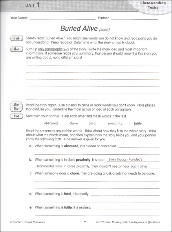 Close Reading with Text-Dependent Questions Grade 6 | Teacher Created