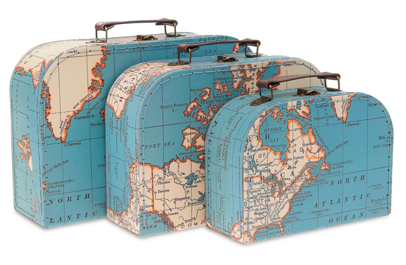 NEW World Map Design Suitcase Style Storage Box 