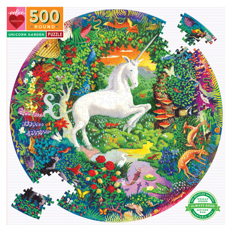 Unicorn Garden Round Jigsaw Puzzle (500 pieces)