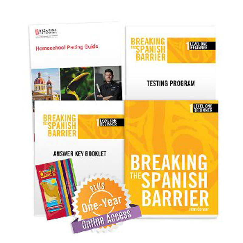 Breaking the Spanish Barrier Level 1 (Beginner) Homeschool Package + Digital Audio & Enhancements Online Access Code