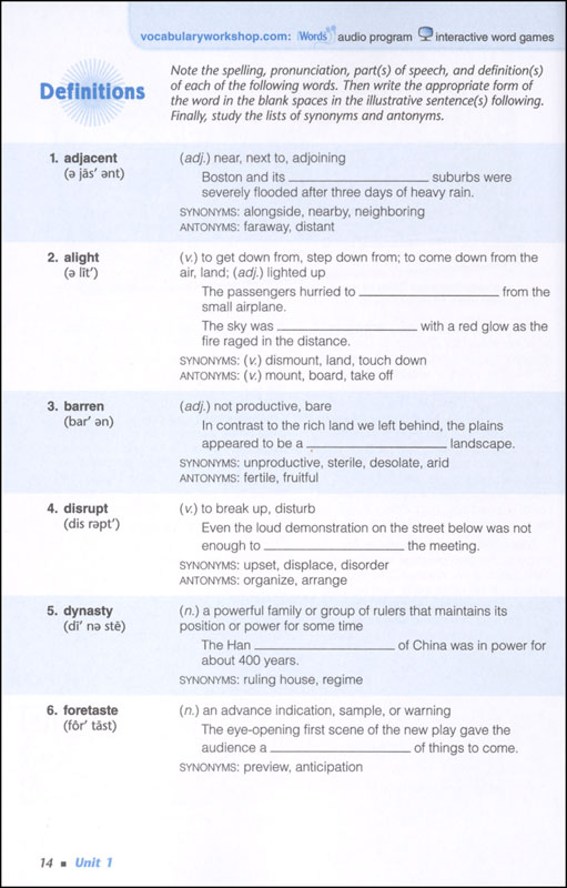 Vocabulary Workshop Enriched Student Edition Grade 7 Level B 