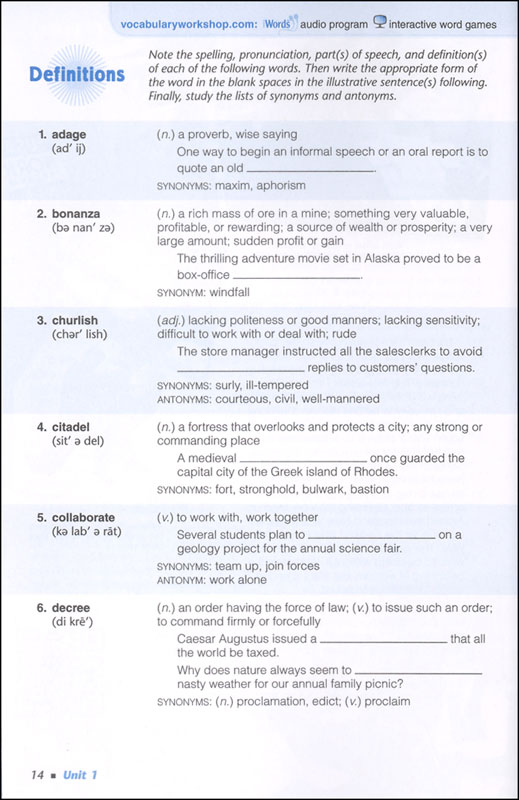 Vocabulary Workshop Enriched Student Edition Grade 8 (Level C ...