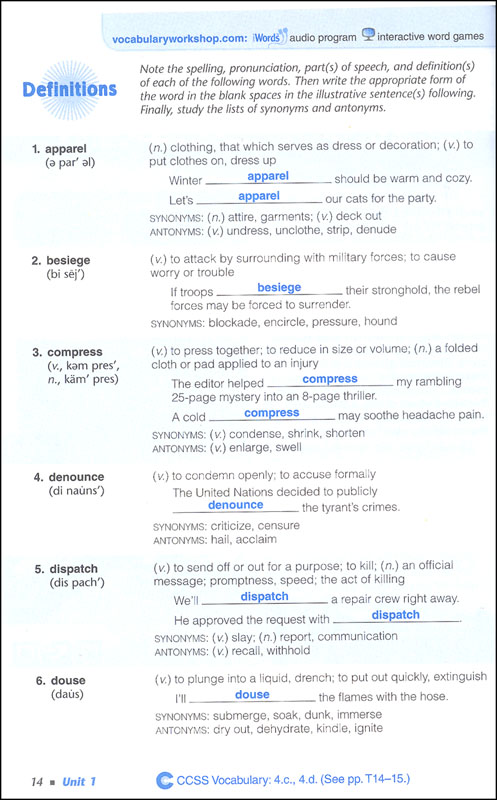 Vocabulary Workshop Enriched Teacher Edition Grade 6 (Level A ...