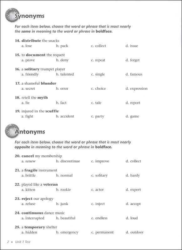 Vocabulary Workshop Enriched Test Booklet Form A Grade 5 (blue ...