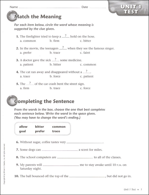 Vocabulary Workshop Enriched Test Booklet Form B Grade 3 (green 