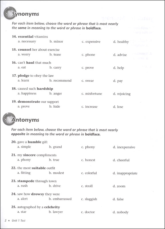 Vocabulary Workshop Enriched Test Booklet Form B Grade 4 (orange ...