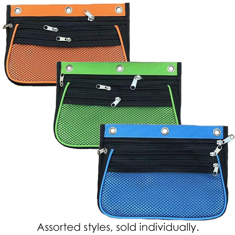 Assorted Colors Front Mesh Pocket Charles Leonard Pencil Pouch for Binder with 2 Pockets 