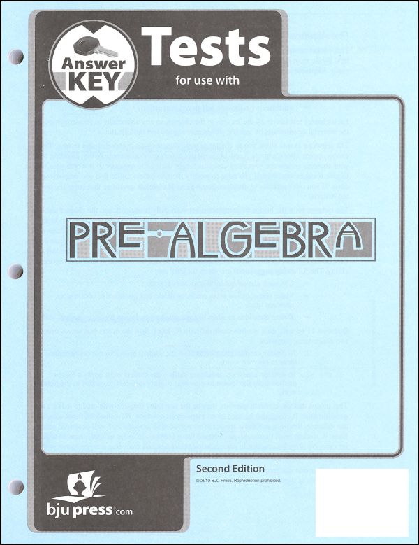 Pre-Algebra Tests Answer Key 2nd Edition