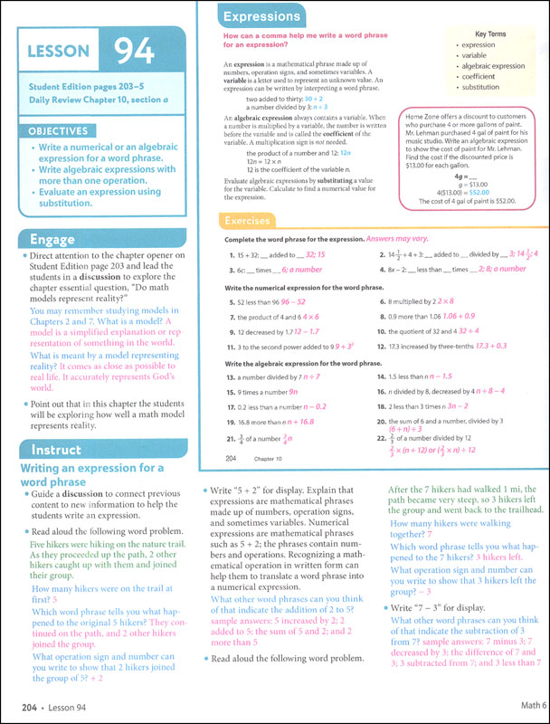 Math 6 Teacher Edition 4th Edition | BJU Press | 9781646260317