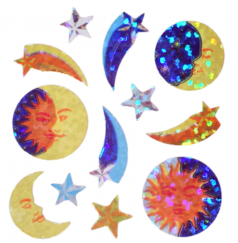 Prismatic Sun, Moon & Stars Stickers (Classpack)
