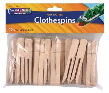 Flat Slotted Clothespins Natural Wood 3 3/4" (40 pieces)