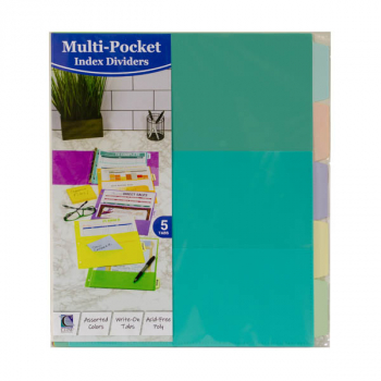 5-Tab Fashion Index Dividers with Multi-Pockets, Assorted - set of 5