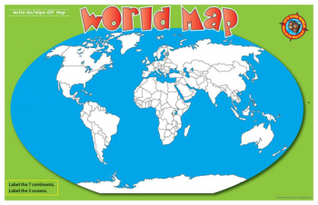 Write-on/Wipe-off World Map (11" X 17")