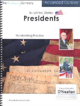45 United States Presidents Character Writing Worksheets D'Nealian Advanced Cursive