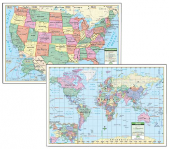 World / U.S. Rolled Map Pack - Laminated (40" x 28")