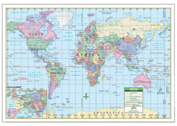 World Political Rolled Map Laminated 40" x 28"